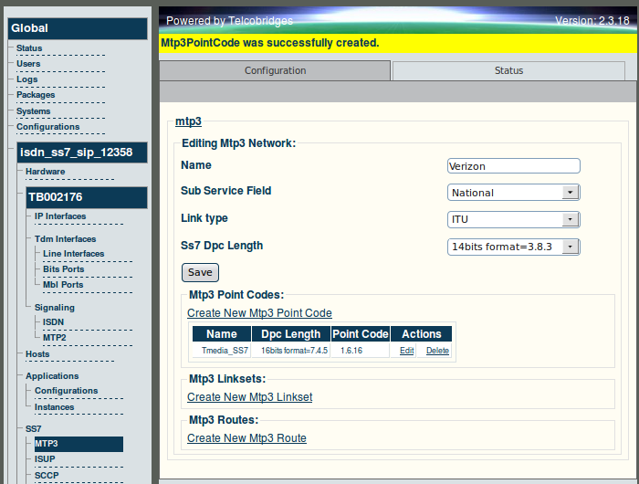 Web Portal v2.3 MTP3 Point Code Created.png