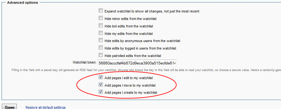 Help:Recommended settings for watchlist tab